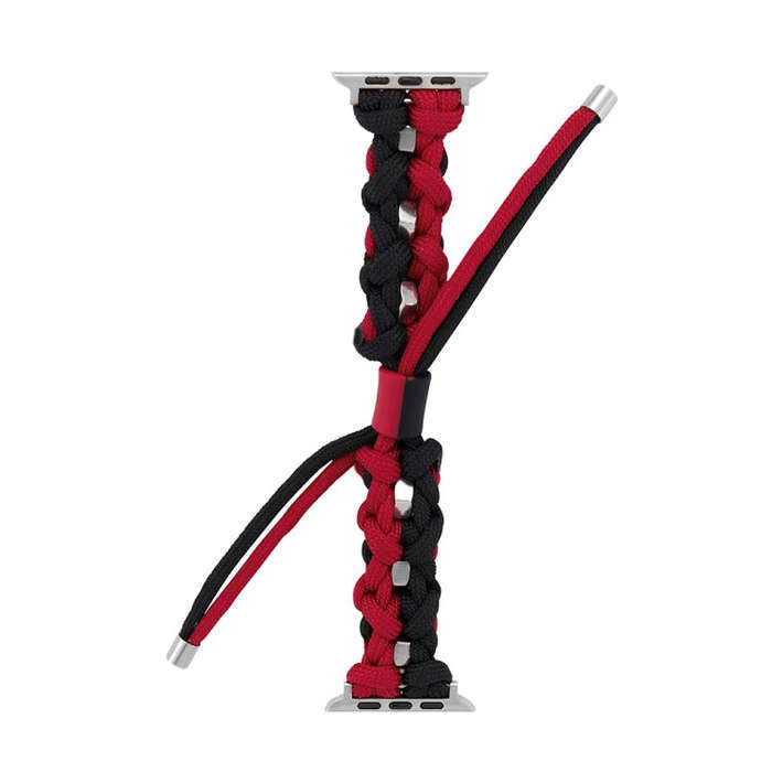 For Apple Watch Ultra 2 49mm Screw Nut Dual-Color Braided Paracord Watch Band(Black Red)