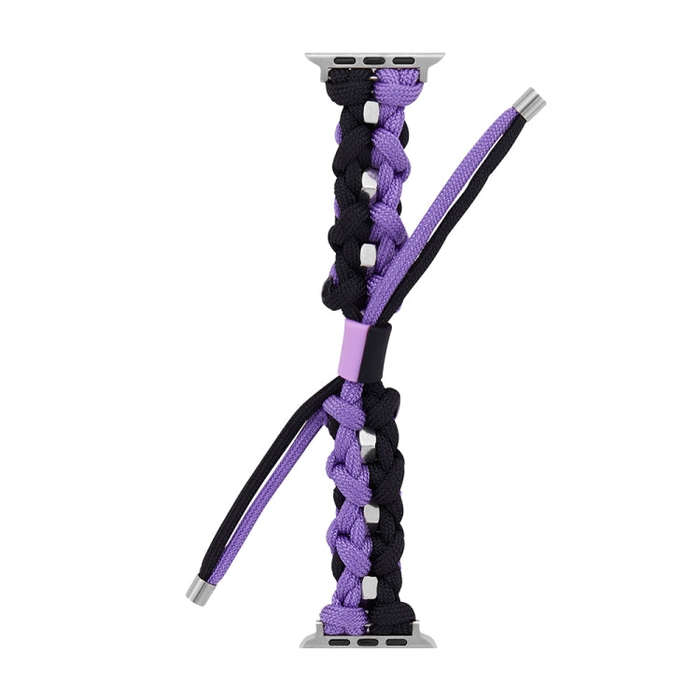 For Apple Watch Ultra 49mm Screw Nut Dual-Color Braided Paracord Watch Band(Black Purple)