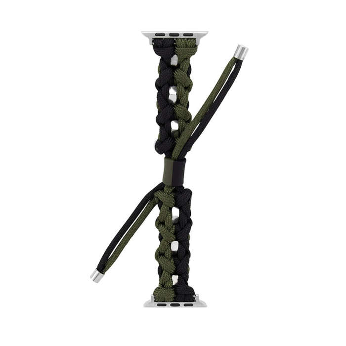 For Apple Watch Ultra 49mm Screw Nut Dual-Color Braided Paracord Watch Band(Black Green)