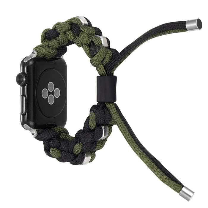 For Apple Watch Ultra 49mm Screw Nut Dual-Color Braided Paracord Watch Band(Black Green)