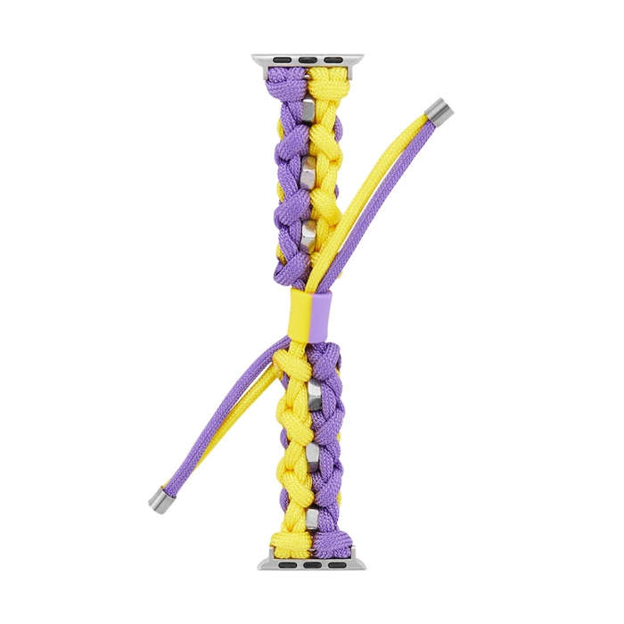 For Apple Watch Ultra 49mm Screw Nut Dual-Color Braided Paracord Watch Band(Purple Yellow)