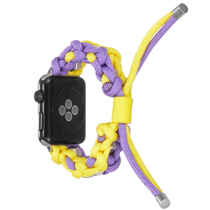 For Apple Watch SE 44mm Screw Nut Dual-Color Braided Paracord Watch Band(Purple Yellow)