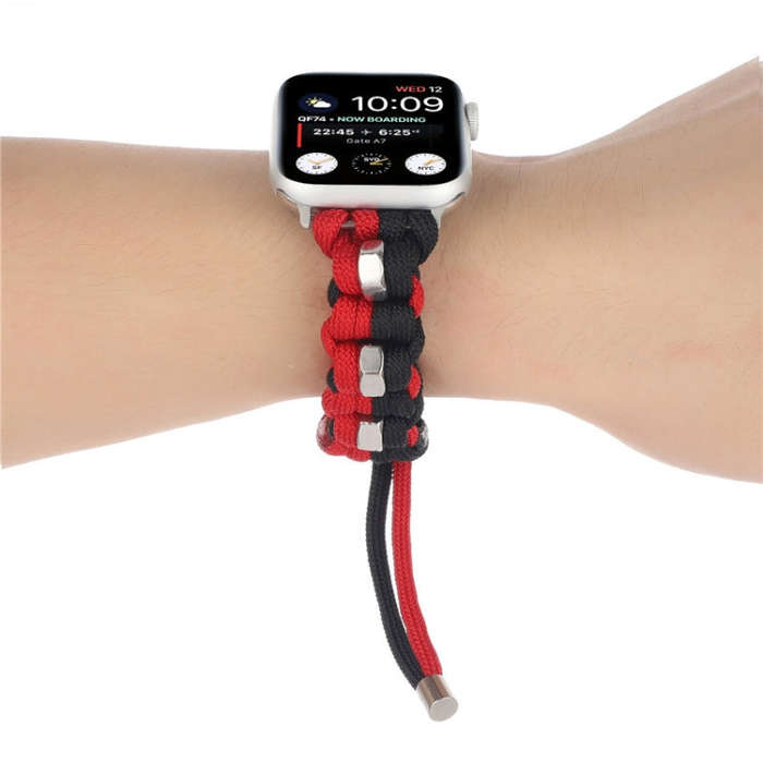 For Apple Watch Series 2 42mm Screw Nut Dual-Color Braided Paracord Watch Band(Black Red)