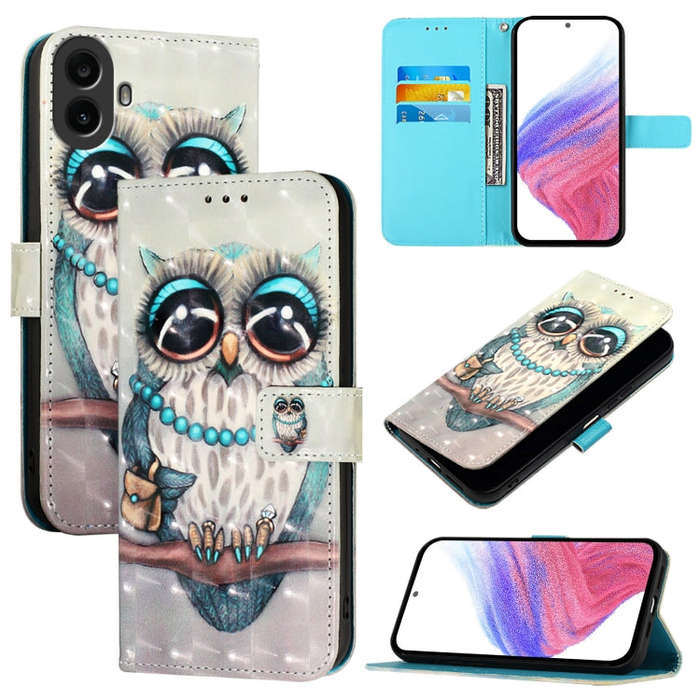 For Nothing CMF Phone 1 3D Painting Horizontal Flip Leather Phone Case(Grey Owl)