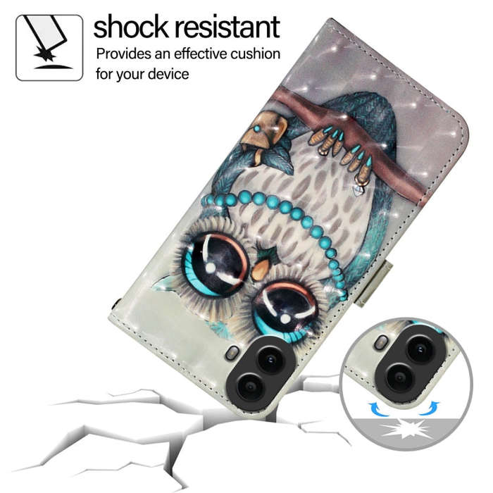 For Nothing CMF Phone 1 3D Painting Horizontal Flip Leather Phone Case(Grey Owl)