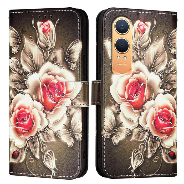 For OnePlus Nord CE4 Lite Colored Drawing Pattern Plain Weave Leather Phone Case(Roses On Black)