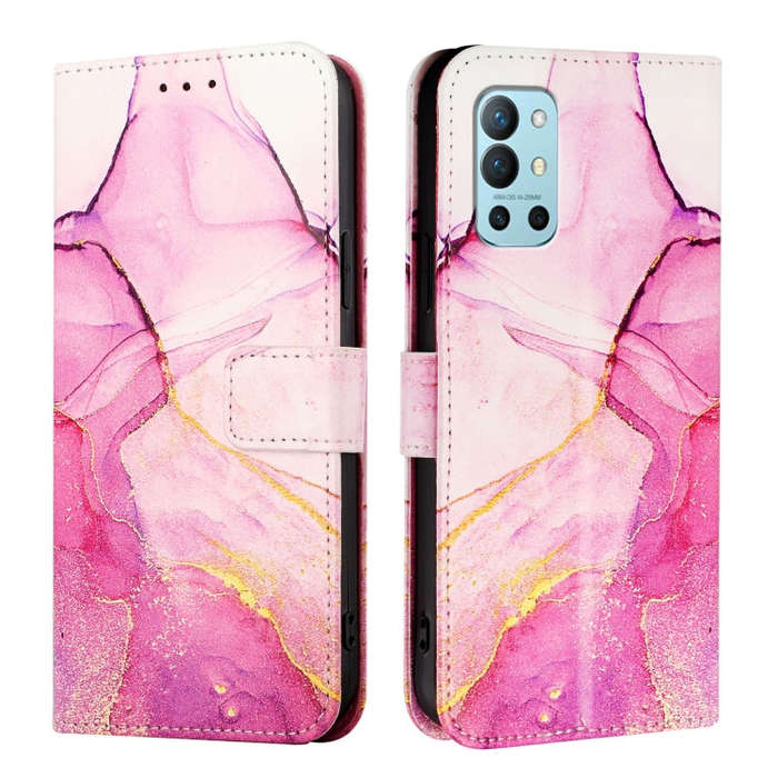 For OnePlus 9R / 8T PT003 Marble Pattern Flip Leather Phone Case(Pink Purple Gold)