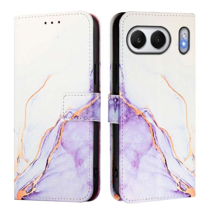 For OnePlus Nord 4 5G PT003 Marble Pattern Flip Leather Phone Case(White Purple)