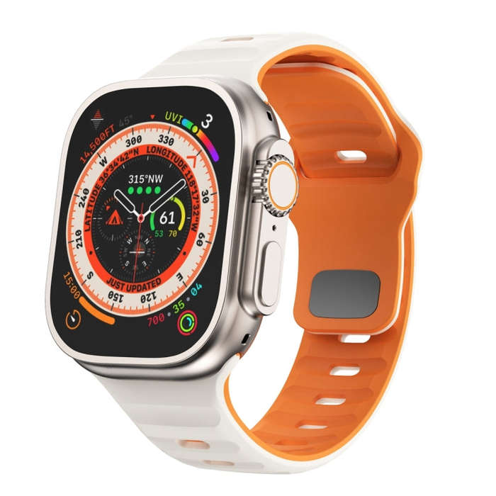 For Apple Watch Ultra 2 49mm Wave Texture Reverse Buckle Silicone Watch Band(Starlight Orange)