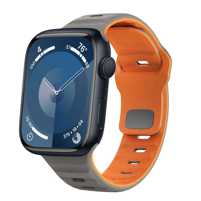 For Apple Watch Series 9 41mm Wave Texture Reverse Buckle Silicone Watch Band(Space Grey Orange)