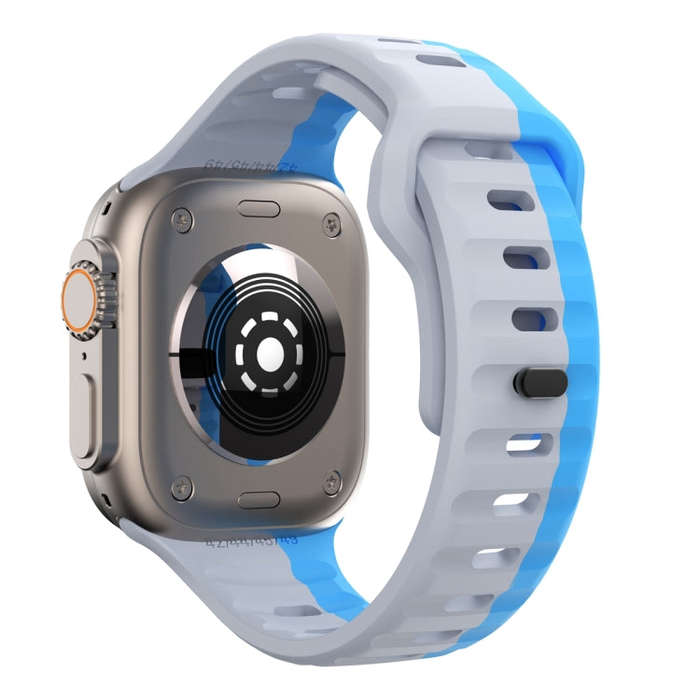 For Apple Watch Ultra 49mm Wave Texture Reverse Buckle Silicone Watch Band(Grey Blue)
