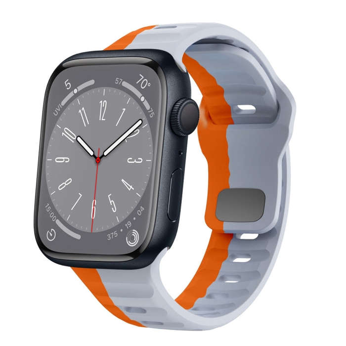 For Apple Watch Series 8 41mm Wave Texture Reverse Buckle Silicone Watch Band(Grey Orange)