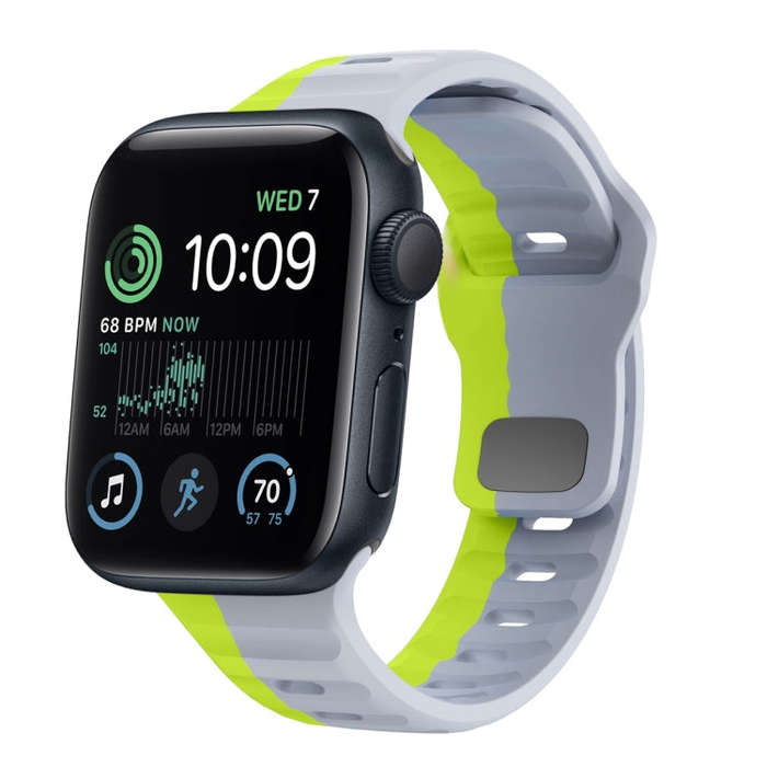 For Apple Watch SE 2022 40mm Wave Texture Reverse Buckle Silicone Watch Band(Grey Green)