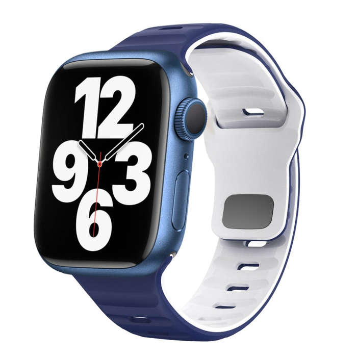 For Apple Watch Series 7 45mm Wave Texture Reverse Buckle Silicone Watch Band(Midnight Blue White)