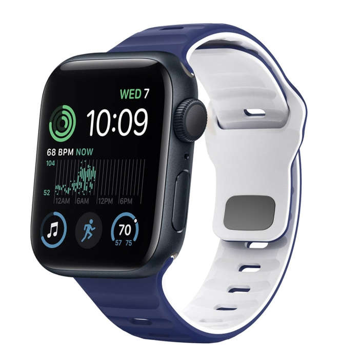 For Apple Watch SE 40mm Wave Texture Reverse Buckle Silicone Watch Band(Midnight Blue White)