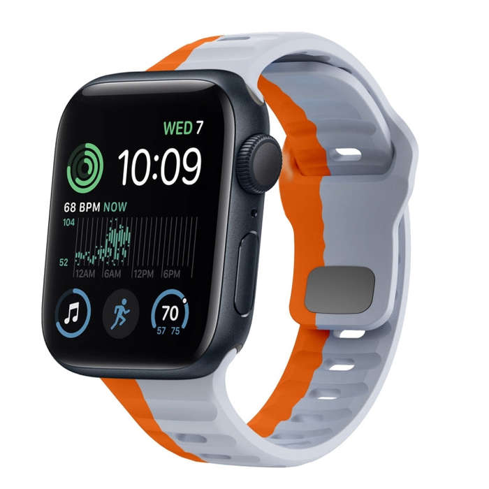 For Apple Watch SE 44mm Wave Texture Reverse Buckle Silicone Watch Band(Grey Orange)