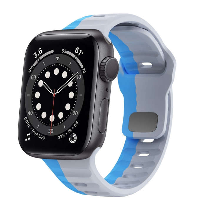 For Apple Watch Series 6 40mm Wave Texture Reverse Buckle Silicone Watch Band(Grey Blue)