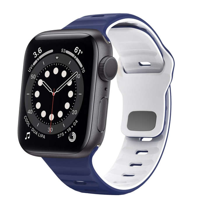 For Apple Watch Series 6 44mm Wave Texture Reverse Buckle Silicone Watch Band(Midnight Blue White)