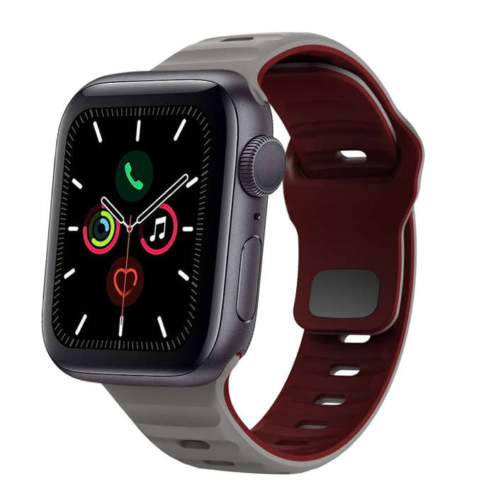 For Apple Watch Series 5 40mm Wave Texture Reverse Buckle Silicone Watch Band(Space Grey Wine Red)