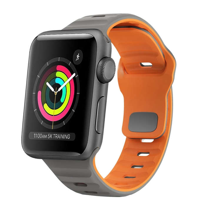 For Apple Watch Series 3 38mm Wave Texture Reverse Buckle Silicone Watch Band(Space Grey Orange)