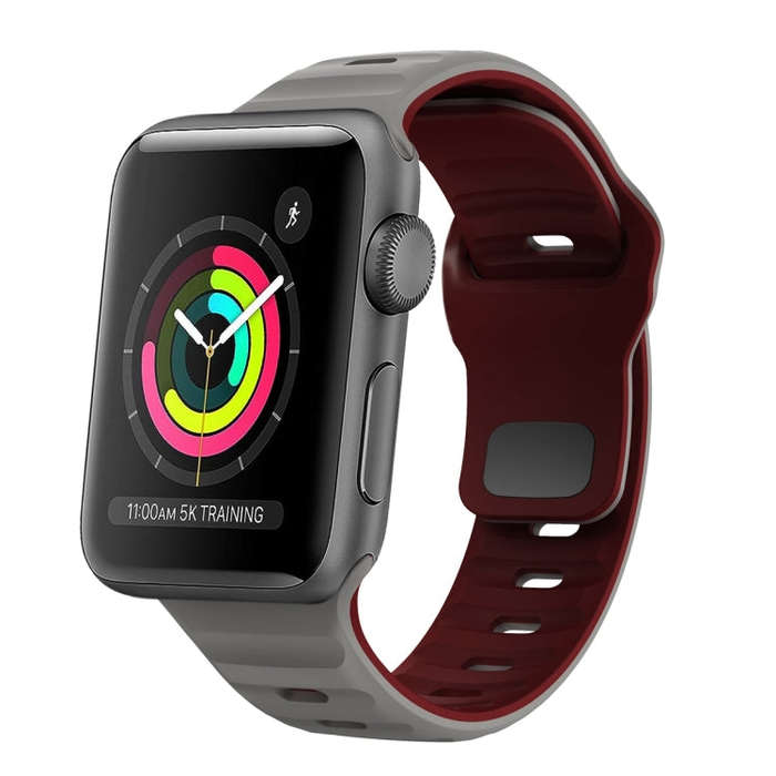 For Apple Watch 38mm Wave Texture Reverse Buckle Silicone Watch Band(Space Grey Wine Red)
