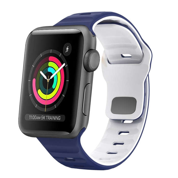 For Apple Watch 38mm Wave Texture Reverse Buckle Silicone Watch Band(Midnight Blue White)