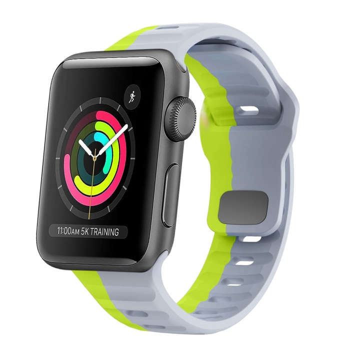 For Apple Watch 38mm Wave Texture Reverse Buckle Silicone Watch Band(Grey Green)