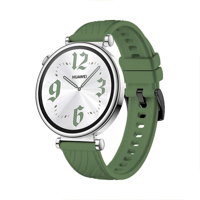 For Huawei Watch GT 4 18mm Texture Black Buckle Silicone Watch Band(Spruce Green)