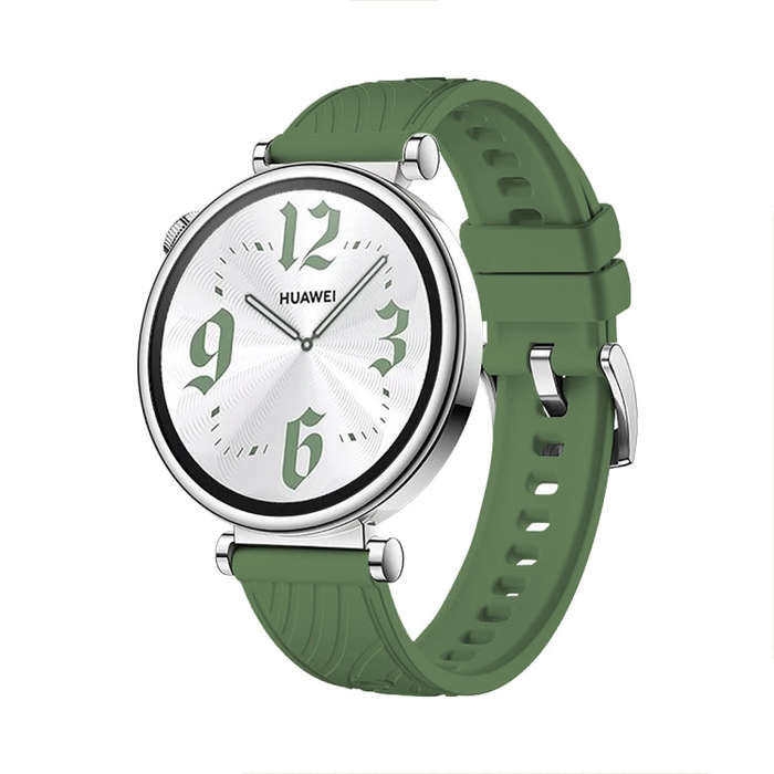 For Huawei Watch GT 4 18mm Texture Silver Buckle Silicone Watch Band(Spruce Green)