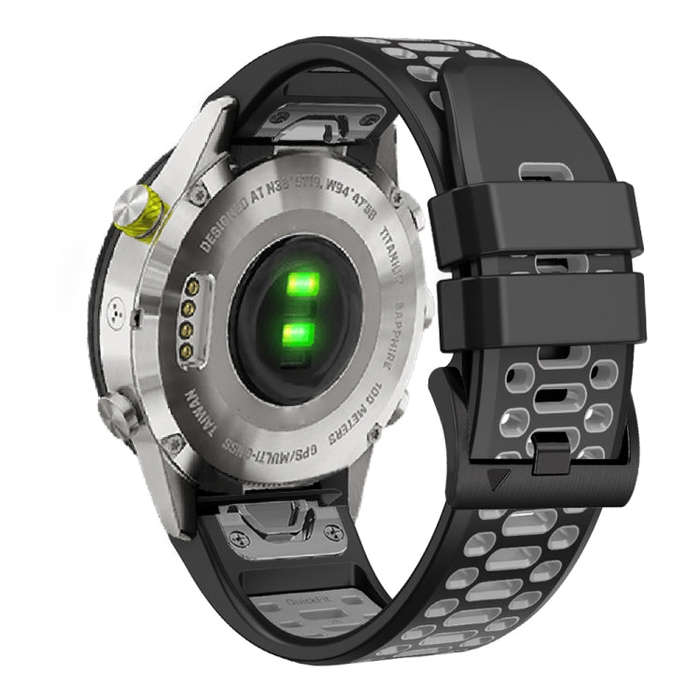 For Garmin Fenix 7X 26mm Three Rows Hole Two Color Silicone Watch Band(Black Grey)