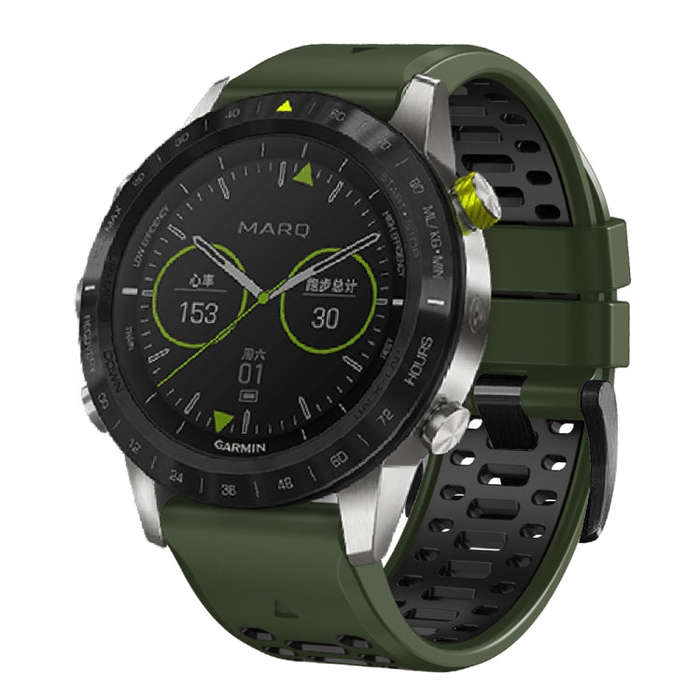 For Garmin Fenix 7X 26mm Three Rows Hole Two Color Silicone Watch Band(Army Green Black)