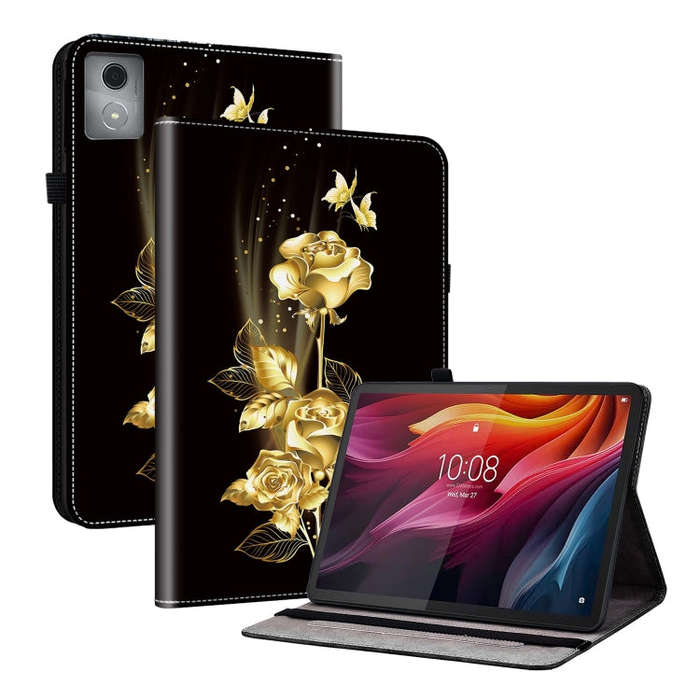 For Lenovo Tab K11 Plus Crystal Texture Painted Leather Tablet Case(Gold Butterfly Rose)