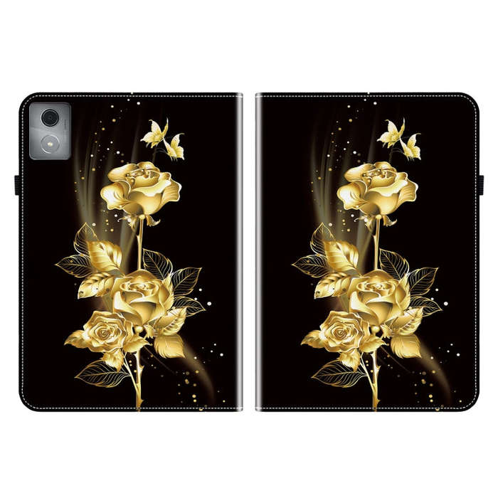 For Lenovo Tab K11 Plus Crystal Texture Painted Leather Tablet Case(Gold Butterfly Rose)