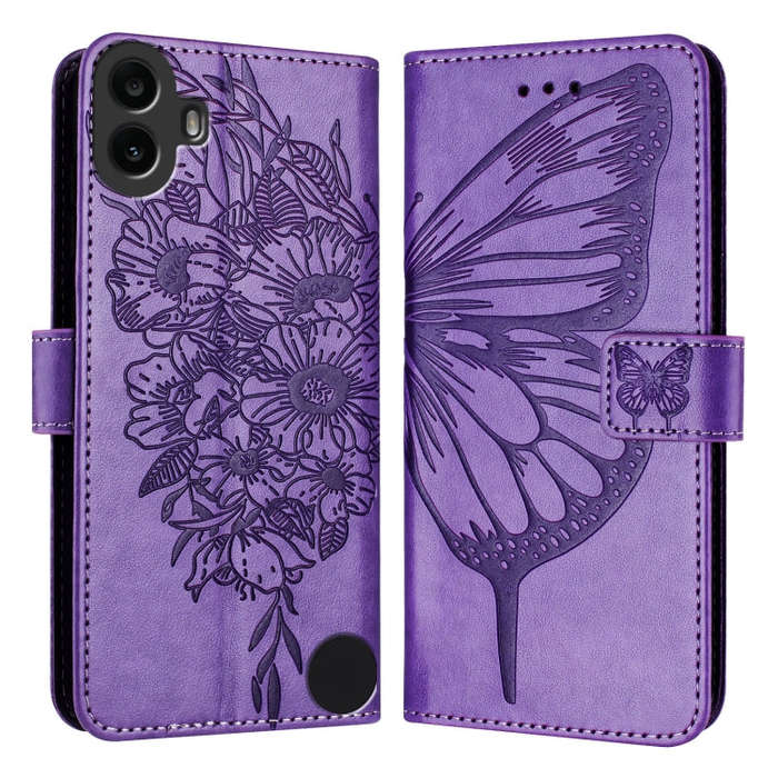 For Nothing CMF Phone 1 Embossed Butterfly Leather Phone Case(Light Purple)