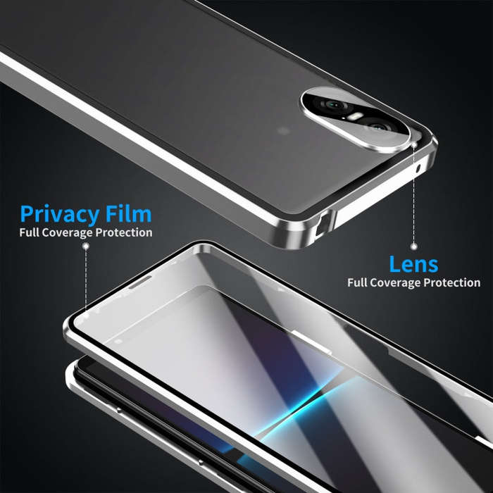 For Sony Xperia 10 VI HD Magnetic Metal Tempered Glass Phone Case(Silver)