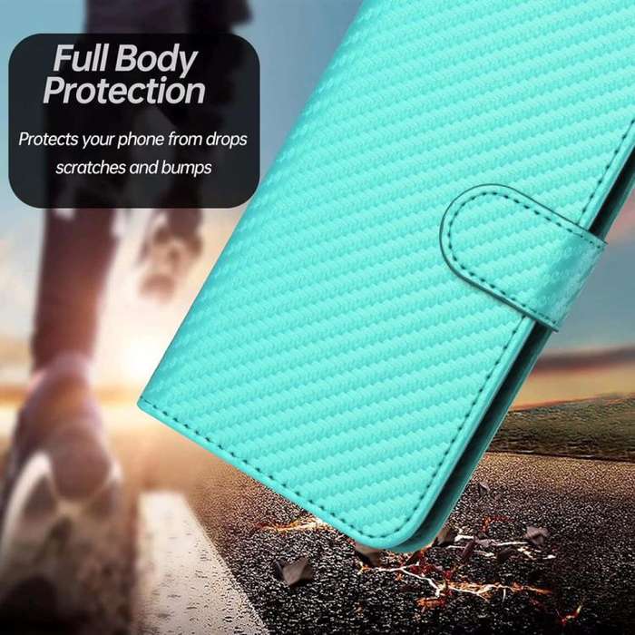 For ZTE Blade A35e 4G YX0070 Carbon Fiber Buckle Leather Phone Case with Lanyard(Light Blue)