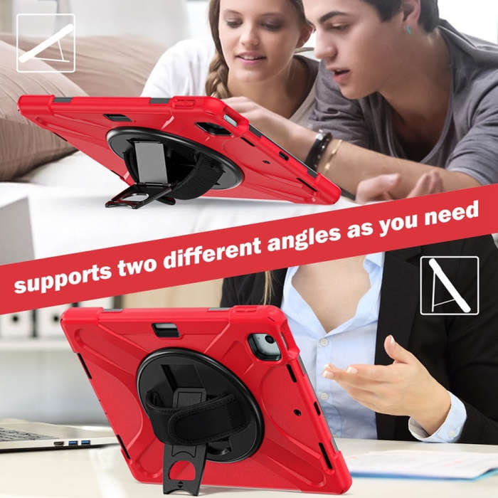 For iPad Air 13 2024 / Air 13 2025 Rotatable Holder Silicone Hybrid PC Tablet Case with Shoulder ...