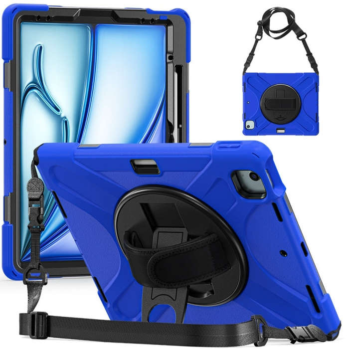 For iPad Air 13 2024 / Air 13 2025 Rotatable Holder Silicone Hybrid PC Tablet Case with Shoulder ...