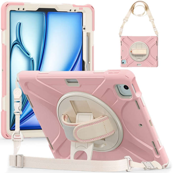 For iPad Air 13 2024 / Air 13 2025 Rotatable Holder Silicone Hybrid PC Tablet Case with Shoulder ...