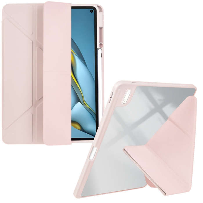 For Huawei MatePad 10.8 Clear Acrylic Deformation Leather Tablet Case(Pink)