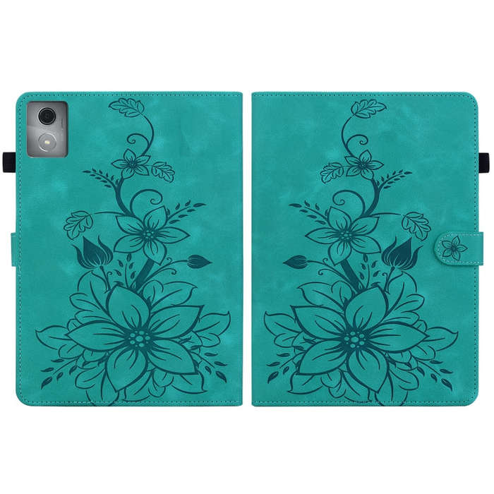 For Lenovo Tab K11 Plus Lily Embossed Leather Tablet Case(Green)