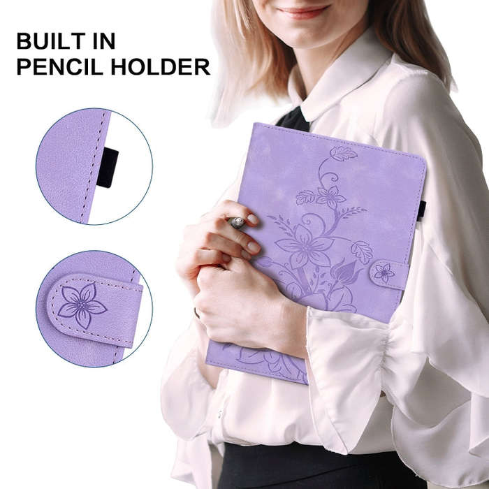 For Lenovo Tab K11 Plus Lily Embossed Leather Tablet Case(Purple)