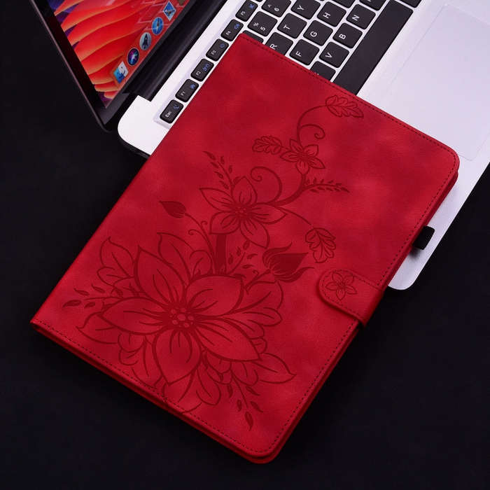 For Lenovo Tab K11 Plus Lily Embossed Leather Tablet Case(Red)
