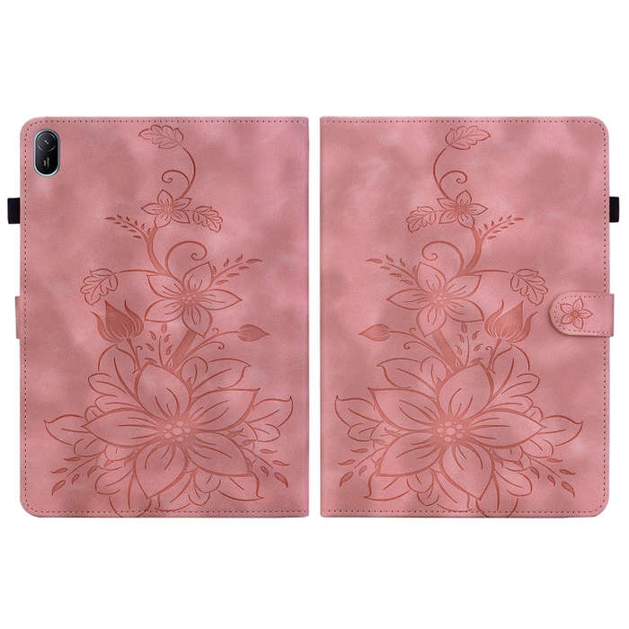 For Huawei MatePad SE 11 2024 Lily Embossed Leather Tablet Case(Pink)
