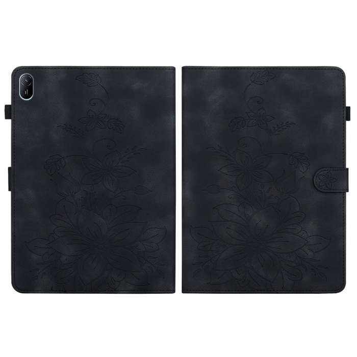 For Huawei MatePad SE 11 2024 Lily Embossed Leather Tablet Case(Black)