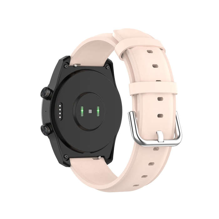 For Ticwatch Pro 2020 22mm Leather Watch Band with Round Tail Buckle(Light Pink)