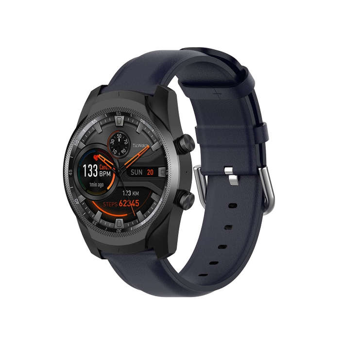 For Ticwatch Pro 2020 22mm Leather Watch Band with Round Tail Buckle(Navy Blue)