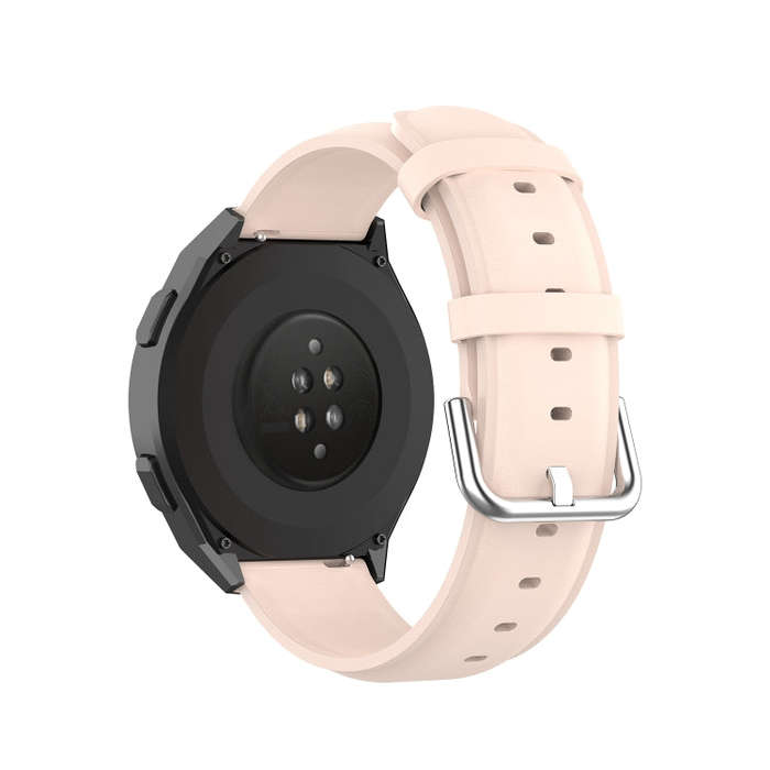 For Huawei Watch GT 2e 22mm Leather Watch Band with Round Tail Buckle(Light Pink)