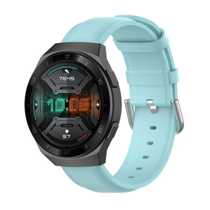 For Huawei Watch GT 2e 22mm Leather Watch Band with Round Tail Buckle(Light Blue)