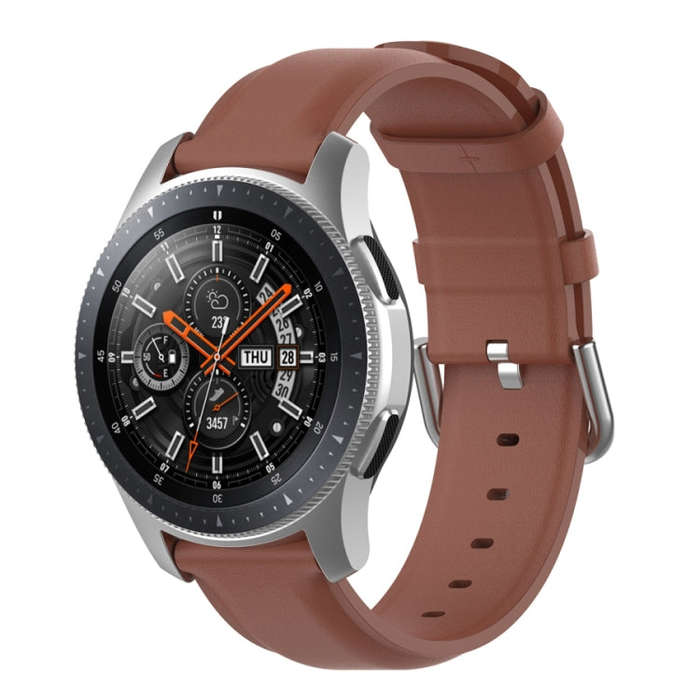 For Samsung Galaxy Watch 3 45mm 22mm Leather Strap with Round Tail Buckle(Brown)
